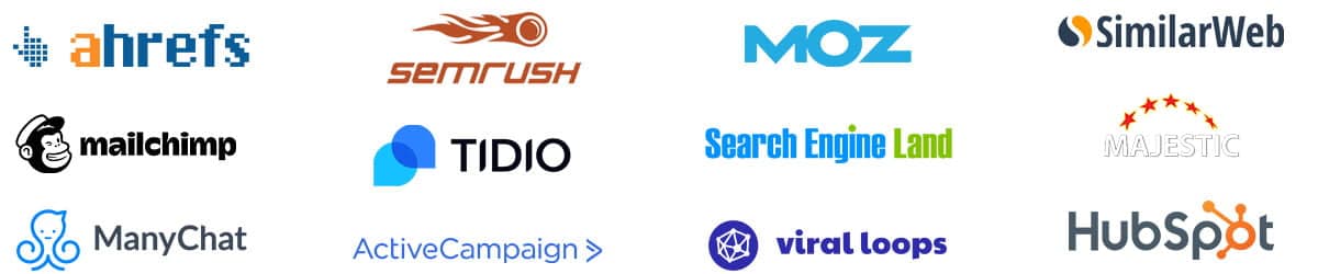 kks的seo合作伙伴包括Hubspot,Ahrefs,Semrush,MOZ,SimilarWeb,Mailchimp,TIDIO,Search Engine Land,Majestic,ManyChat,ActiveCampaign,Viral Loops